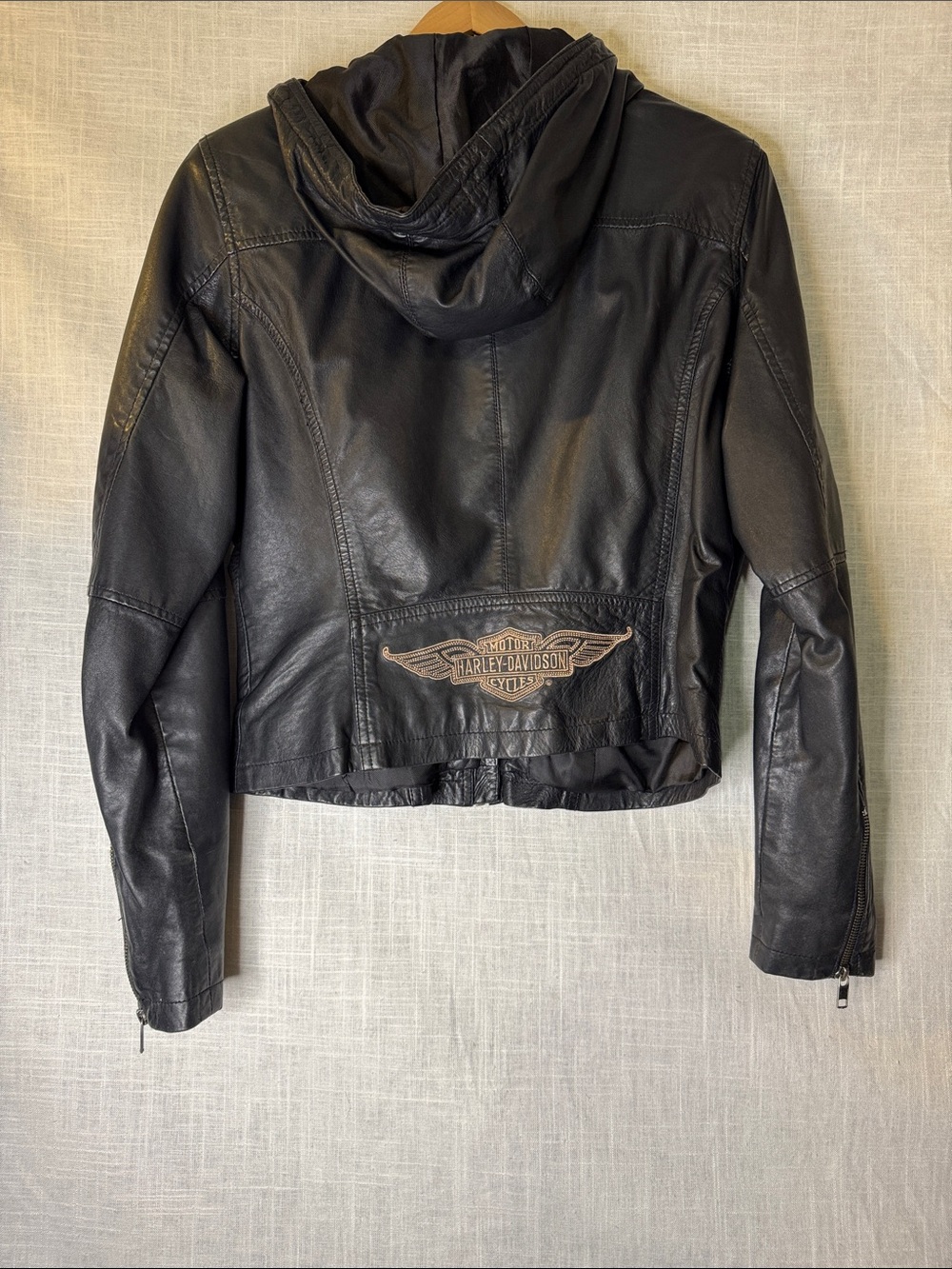 Harley-Davidson Black Leather Hooded Women's Jacket